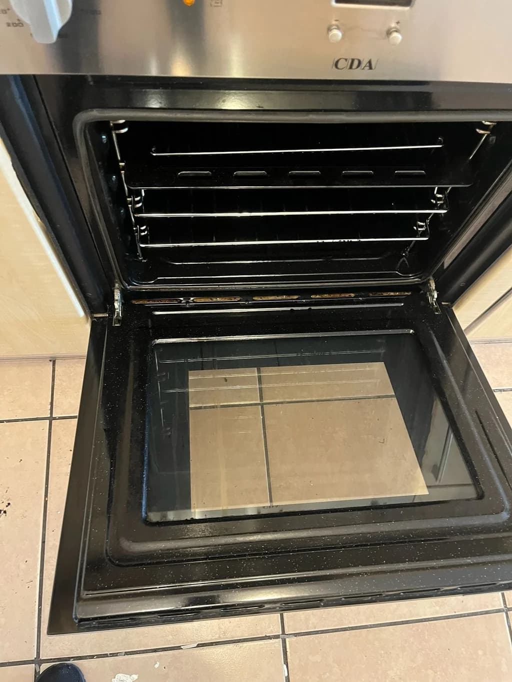 Built-in oven interior spotless after appliance degreasing